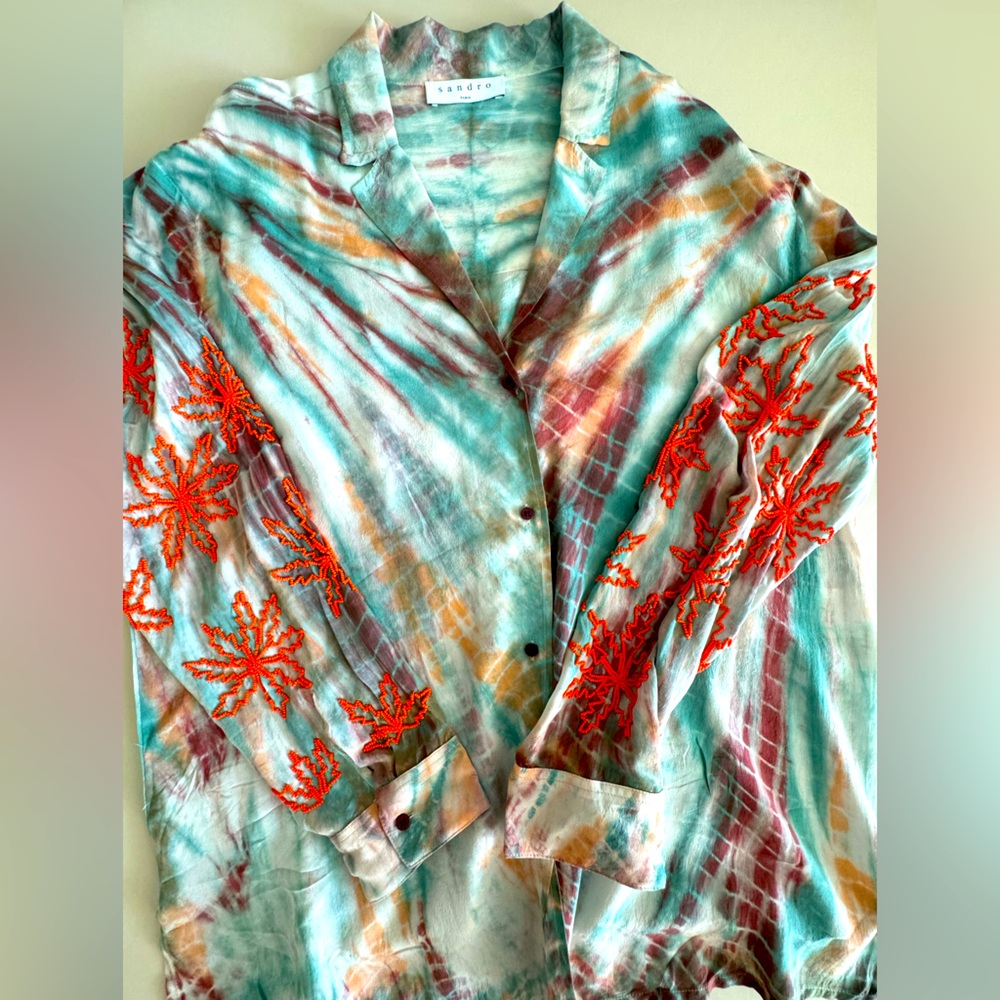 Sandro silk beaded blouse size S